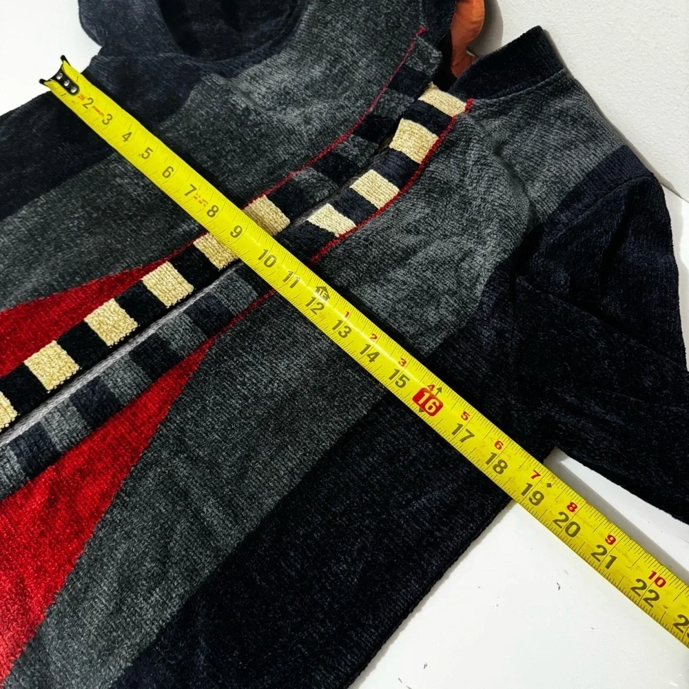 Mina Norton chenille vintage abstract, asymmetric pattern cardigan sweater